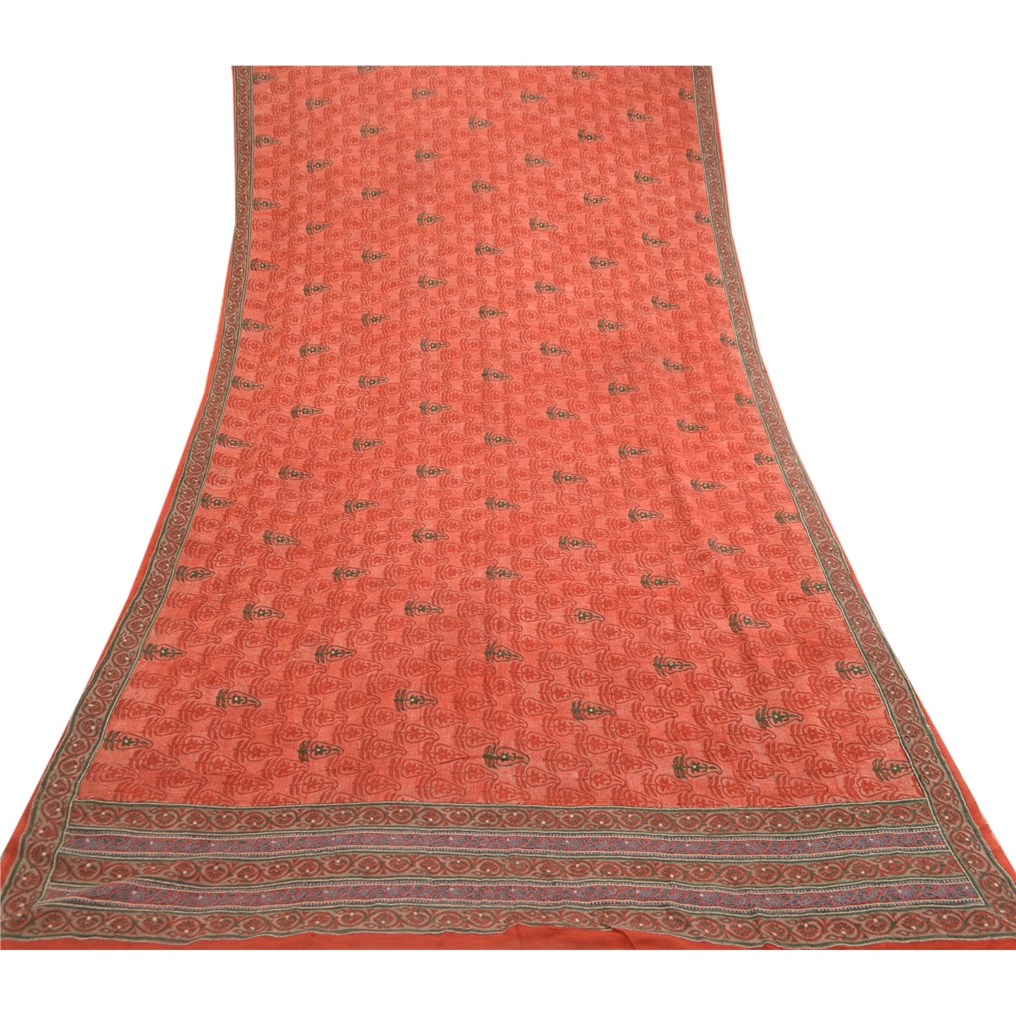 Sanskriti Vintage Sarees Red Embroidered Pure Geogette Silk Printed Sari Sustainable Fabric