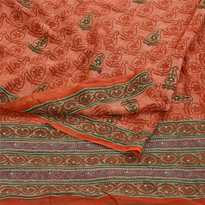 Sanskriti Vintage Sarees Red Embroidered Pure Geogette Silk Printed Sari Sustainable Fabric