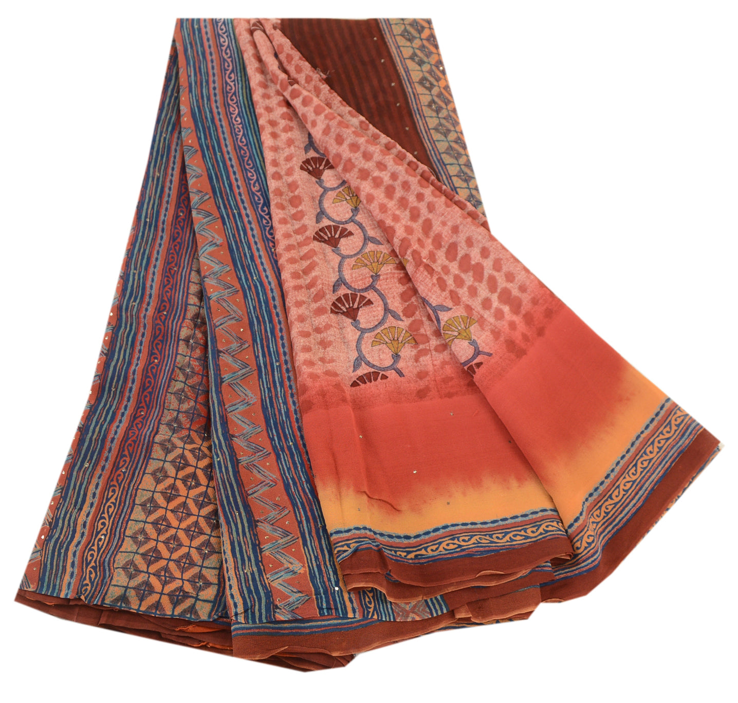 Sanskriti Vintage Sari 100% Pure Georgette Silk Sarees Pink Sarees 5yd Craft Fabric upholstery fabric
