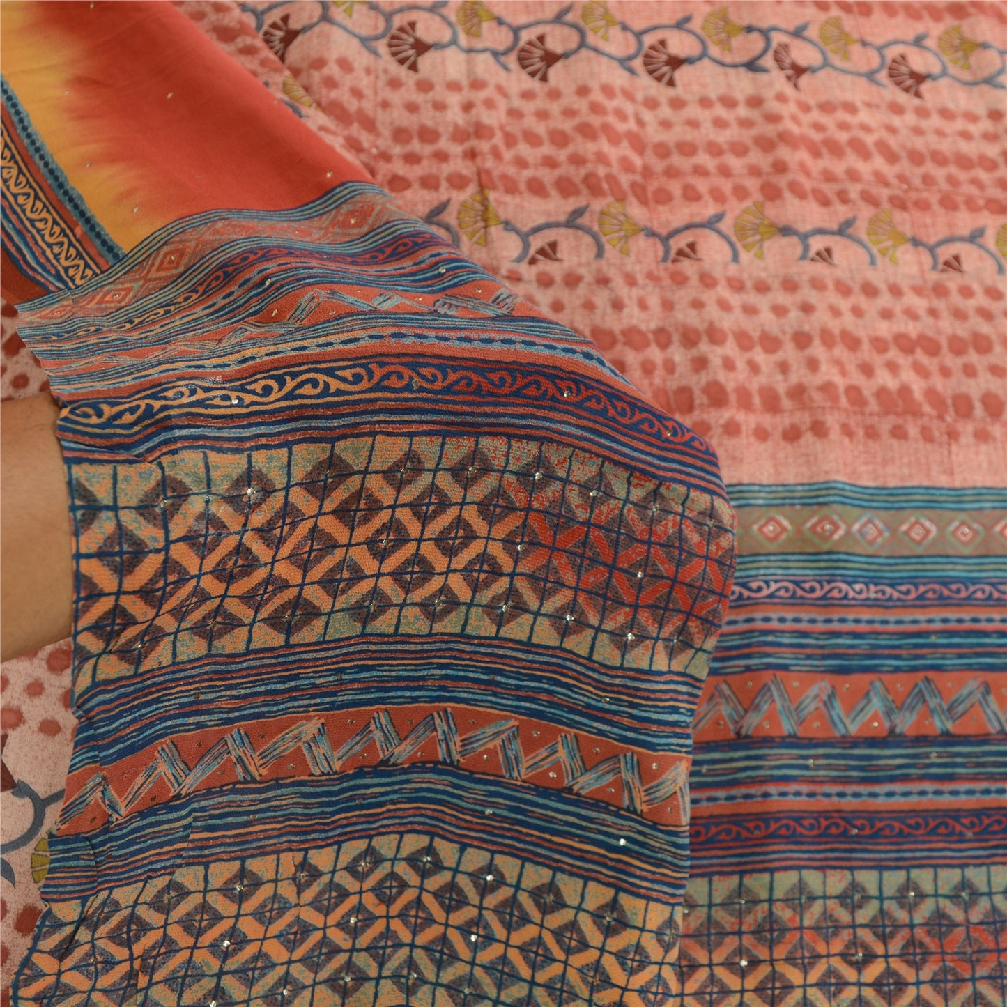 Sanskriti Vintage Sari 100% Pure Georgette Silk Sarees Pink Sarees 5yd Craft Fabric upholstery fabric
