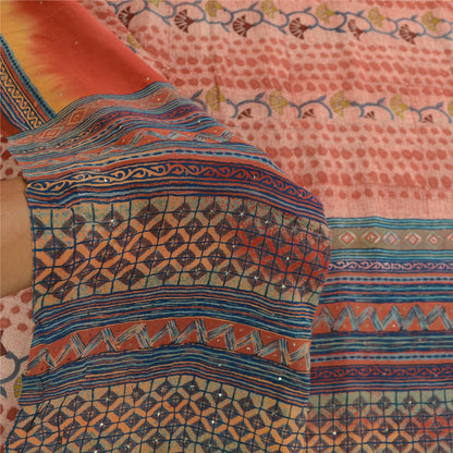 Sanskriti Vintage Sari 100% Pure Georgette Silk Sarees Pink Sarees 5yd Craft Fabric upholstery fabric