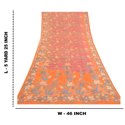Sanskriti Vintage Sarees Indian Orange Blend Geogette Printed Sari Craft Sustainable Fabric
