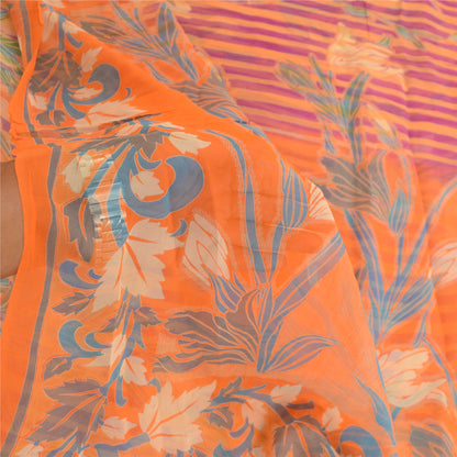 Sanskriti Vintage Sarees Indian Orange Blend Geogette Printed Sari Craft Sustainable Fabric