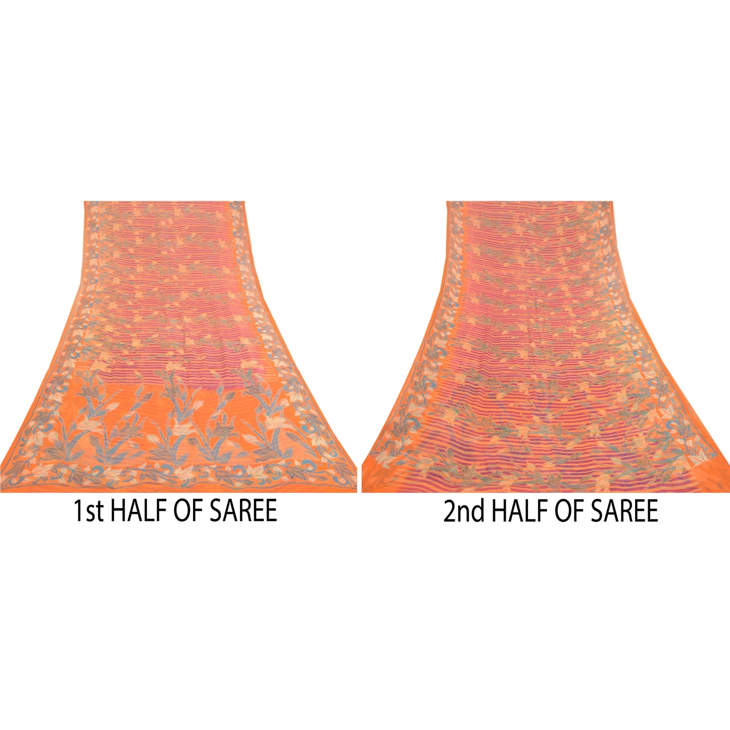 Sanskriti Vintage Sarees Indian Orange Blend Geogette Printed Sari Craft Sustainable Fabric