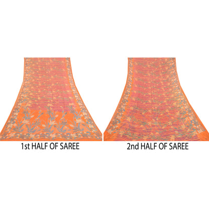 Sanskriti Vintage Sarees Indian Orange Blend Geogette Printed Sari Craft Sustainable Fabric