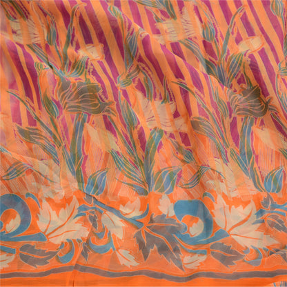 Sanskriti Vintage Sarees Indian Orange Blend Geogette Printed Sari Craft Sustainable Fabric