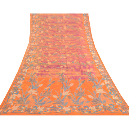 Sanskriti Vintage Sarees Indian Orange Blend Geogette Printed Sari Craft Sustainable Fabric