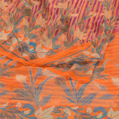 Sanskriti Vintage Sarees Indian Orange Blend Geogette Printed Sari Craft Sustainable Fabric