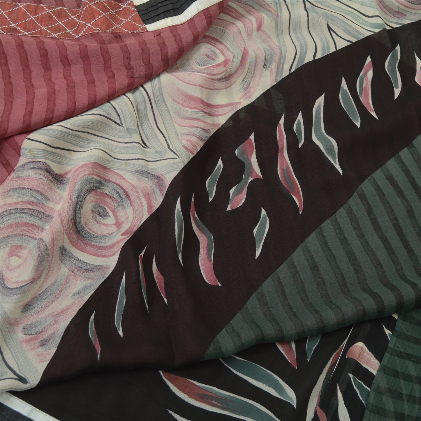 Sanskriti Vintage 100% Pure Georgette Silk Multicolour Printed Sarees 5 yd Craft Fabric upholstery fabric