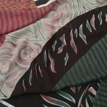 Sanskriti Vintage 100% Pure Georgette Silk Multicolour Printed Sarees 5 yd Craft Fabric upholstery fabric