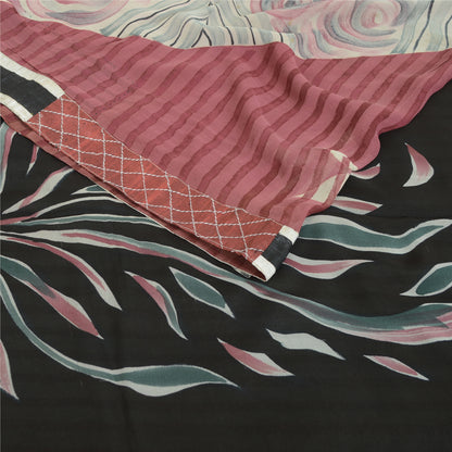 Sanskriti Vintage 100% Pure Georgette Silk Multicolour Printed Sarees 5 yd Craft Fabric upholstery fabric