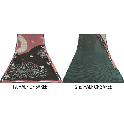 Sanskriti Vintage 100% Pure Georgette Silk Multicolour Printed Sarees 5 yd Craft Fabric upholstery fabric