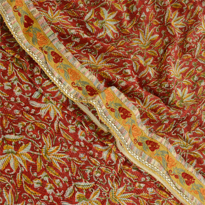 Sanskriti Vintage Sarees Red Blend Geogette Printed Patch Work Sari Craft Sustainable Fabric