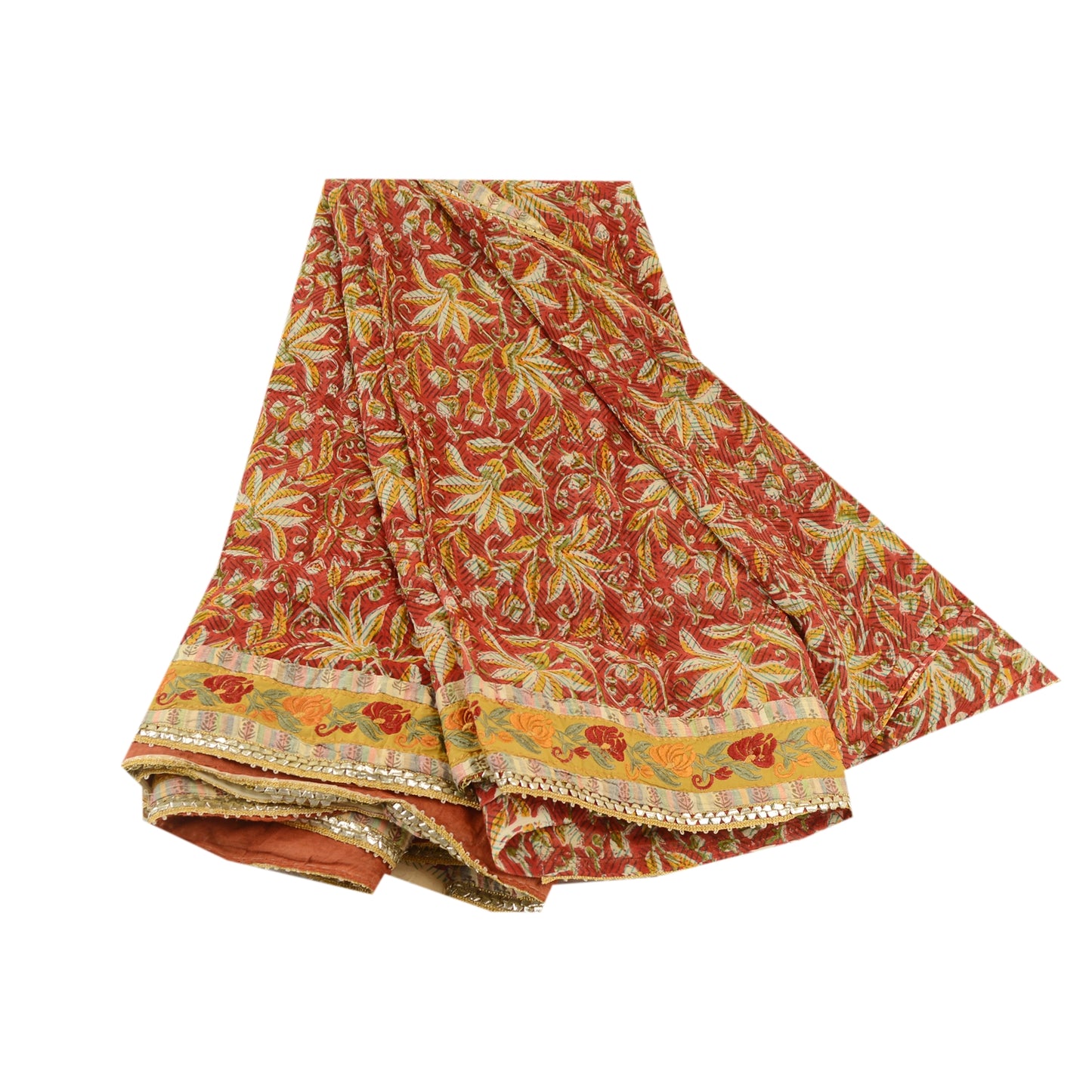 Sanskriti Vintage Sarees Red Blend Geogette Printed Patch Work Sari Craft Sustainable Fabric