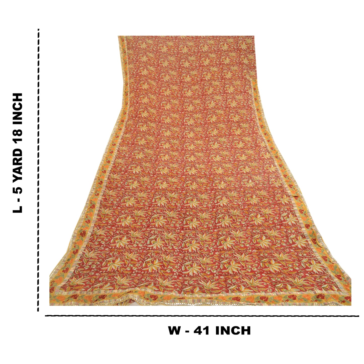 Sanskriti Vintage Sarees Red Blend Geogette Printed Patch Work Sari Craft Sustainable Fabric