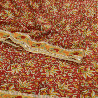 Sanskriti Vintage Sarees Red Blend Geogette Printed Patch Work Sari Craft Sustainable Fabric