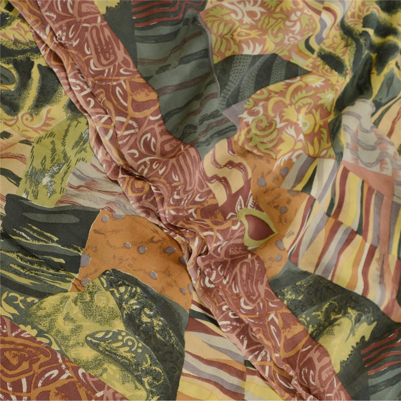 Sanskriti Vintage Sarees Multi Fra Indien Ren Geogette Silke Trykt Sari Bæredygtigt Stoff