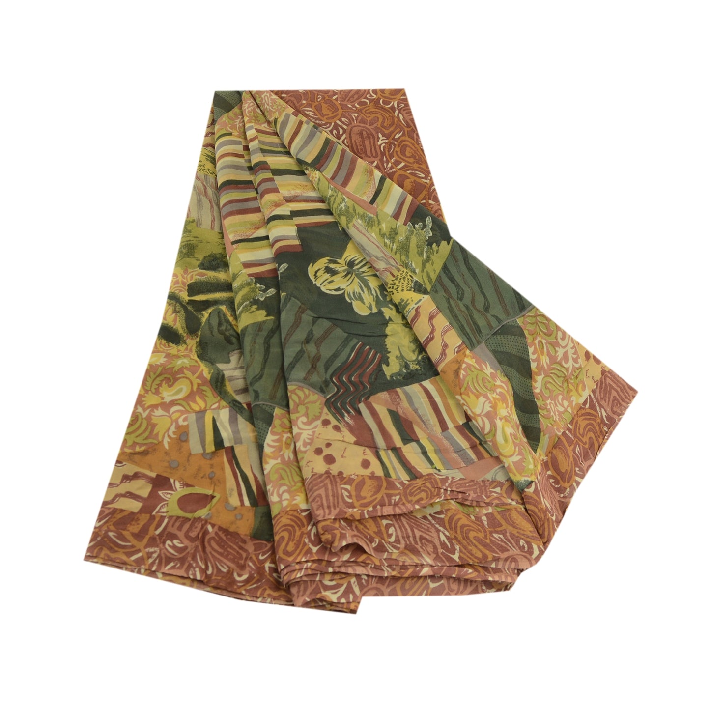 Sanskriti Vintage Sarees Multi From India Pure Geogette Silk Printed Sari Sustainable Fabric