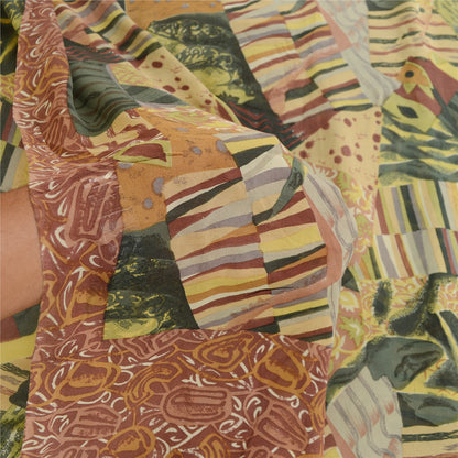 Sanskriti Vintage Sarees Multi From India Pure Geogette Silk Printed Sari Sustainable Fabric
