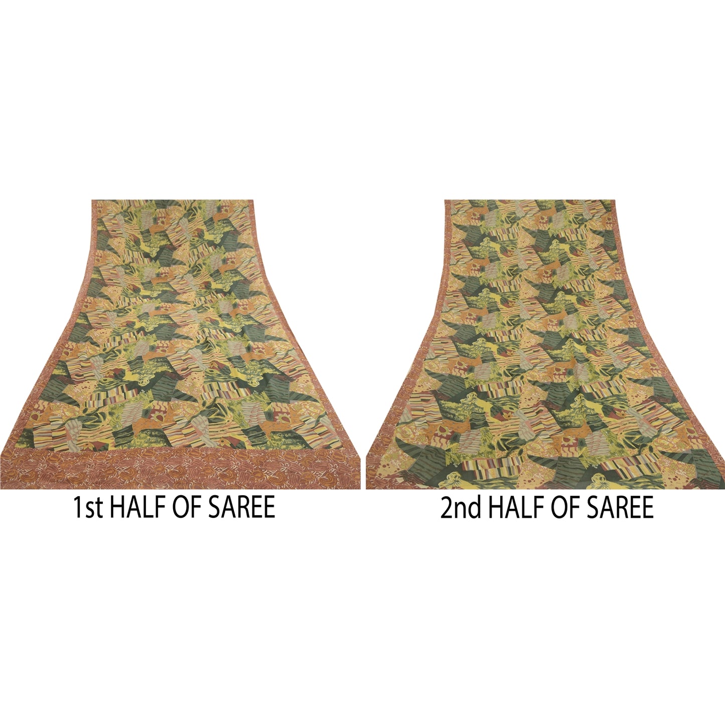 Sanskriti Vintage Sarees Multi From India Pure Geogette Silk Printed Sari Sustainable Fabric