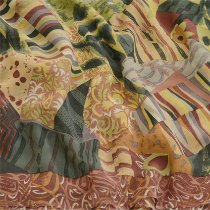 Sanskriti Vintage Sarees Multi From India Pure Geogette Silk Printed Sari Sustainable Fabric