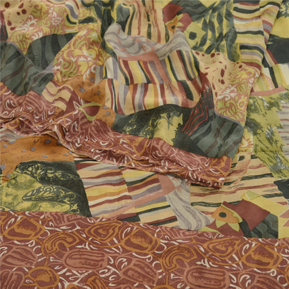 Sanskriti Vintage Sarees Multi From India Pure Geogette Silk Printed Sari Sustainable Fabric