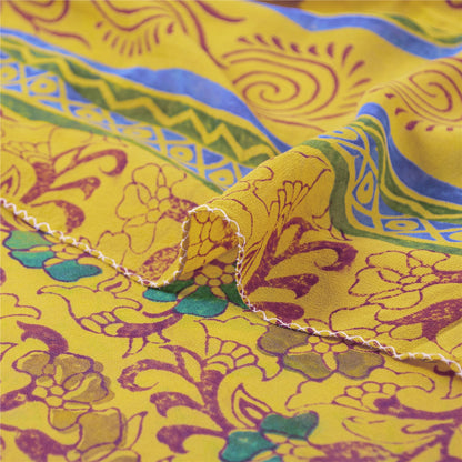 Sanskriti Vintage Sarees Yellow 100% Pure Geogette Silk Printed Sari Soft Sustainable Fabric