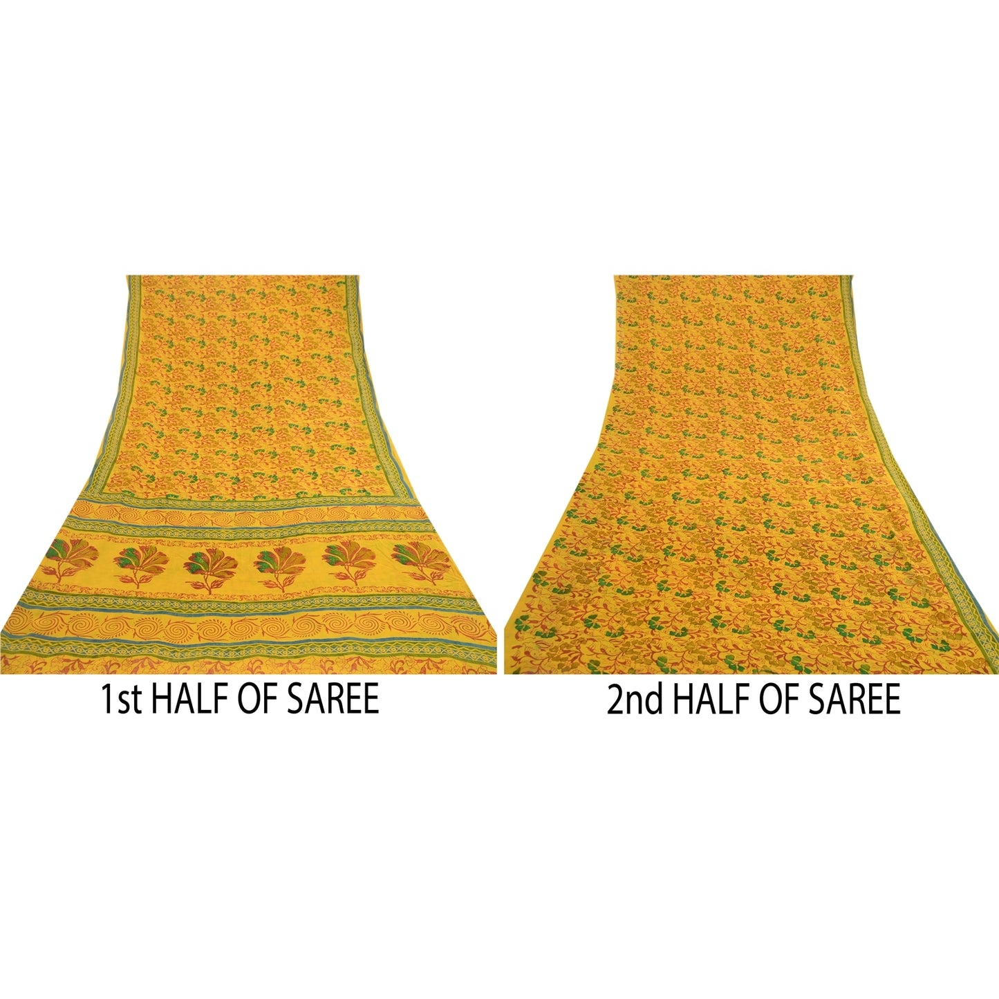 Sanskriti Vintage Sarees Yellow 100% Pure Geogette Silk Printed Sari Soft Sustainable Fabric
