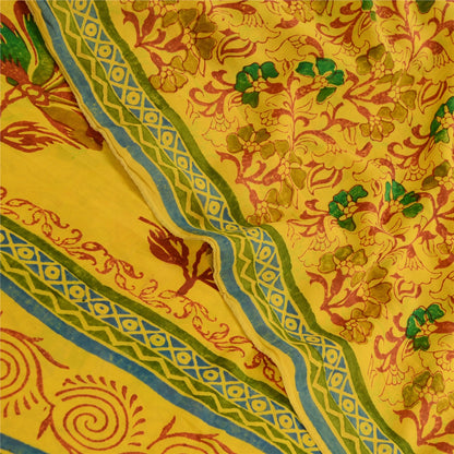 Sanskriti Vintage Sarees Yellow 100% Pure Geogette Silk Printed Sari Soft Sustainable Fabric