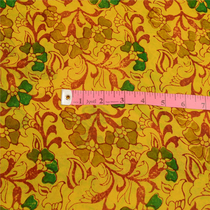 Sanskriti Vintage Sarees Yellow 100% Pure Geogette Silk Printed Sari Soft Sustainable Fabric