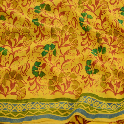 Sanskriti Vintage Sarees Yellow 100% Pure Geogette Silk Printed Sari Soft Sustainable Fabric
