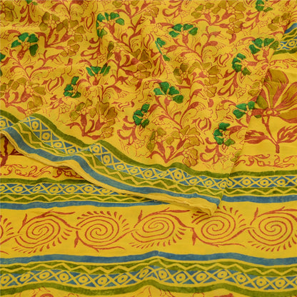 Sanskriti Vintage Sarees Yellow 100% Pure Geogette Silk Printed Sari Soft Sustainable Fabric