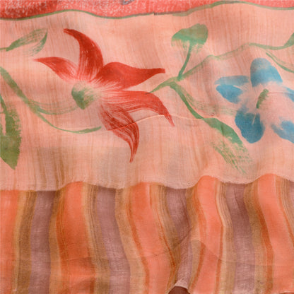 Sanskriti Vintage Sarees Pink Pure Georgette Floral Print 5Yd Sari DIY Projects