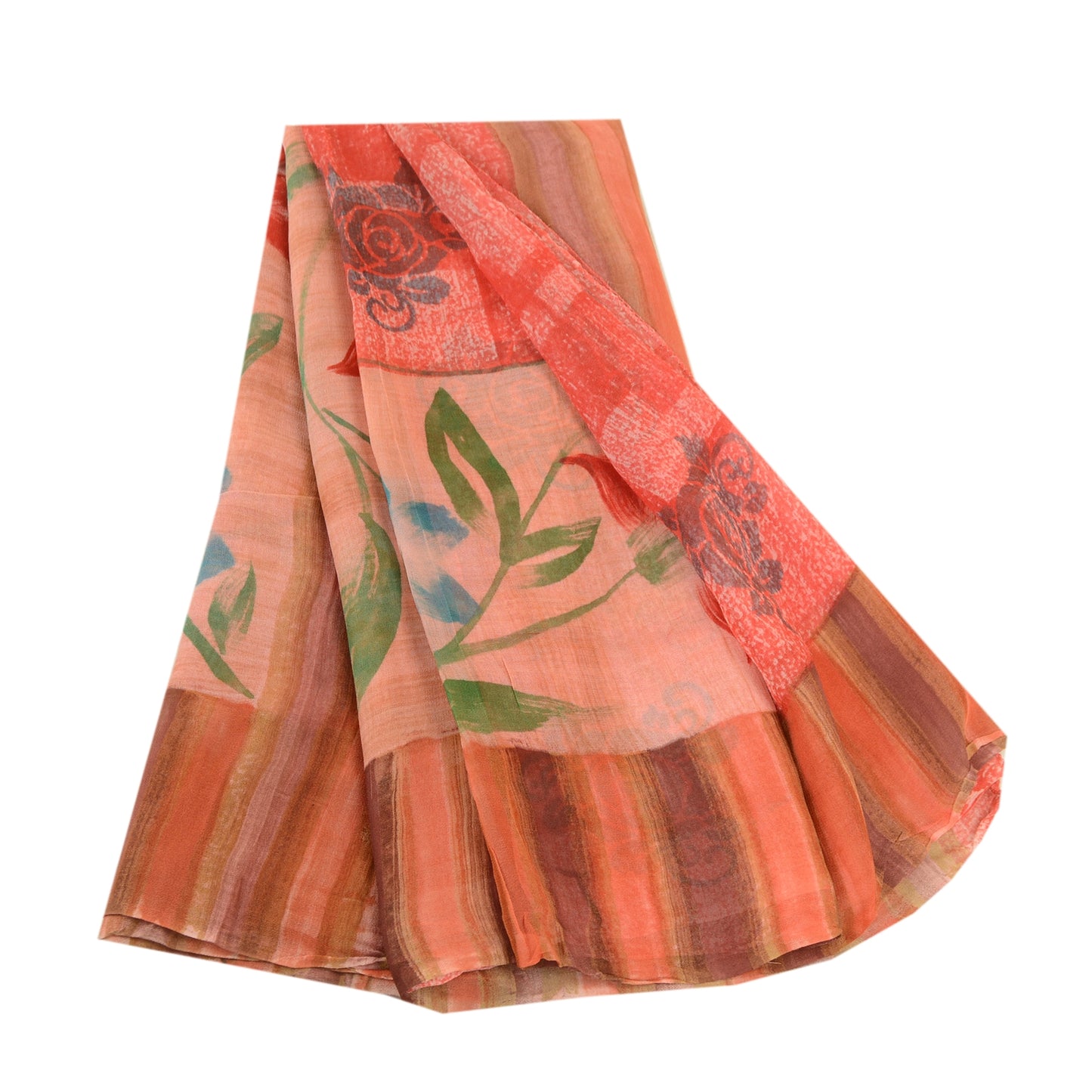 Sanskriti Vintage Sarees Pink Pure Georgette Floral Print 5Yd Sari DIY Projects