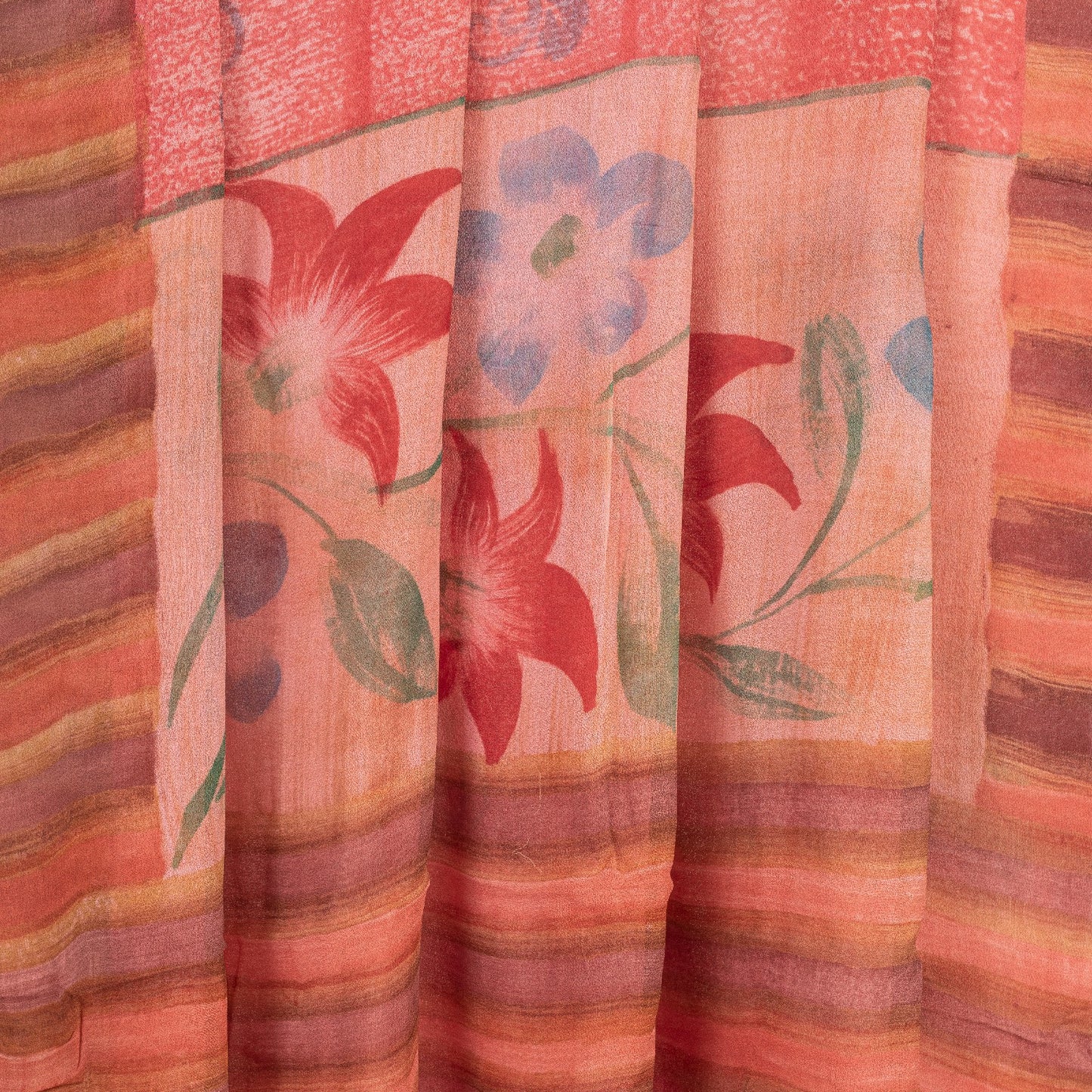 Sanskriti Vintage Sarees Pink Pure Georgette Floral Print 5Yd Sari DIY Projects