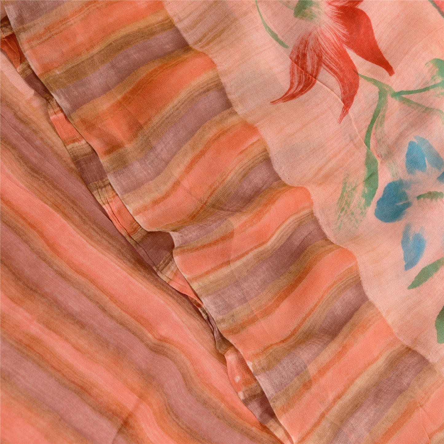 Sanskriti Vintage Sarees Pink Pure Georgette Floral Print 5Yd Sari DIY Projects