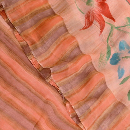 Sanskriti Vintage Sarees Pink Pure Georgette Floral Print 5Yd Sari DIY Projects