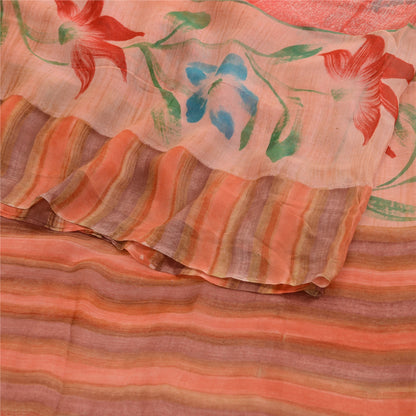 Sanskriti Vintage Sarees Pink Pure Georgette Floral Print 5Yd Sari DIY Projects