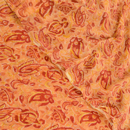 Sanskriti Vintage Sari Blend Georgette Saffron Printed Sarees 5Yd Craft Fabric Create-Floral Dresses, Kaftans, Skirts, Tops
