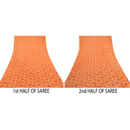 Sanskriti Vintage Sari Blend Georgette Saffron Printed Sarees 5Yd Craft Fabric Create-Floral Dresses, Kaftans, Skirts, Tops