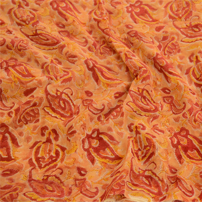 Sanskriti Vintage Sari Blend Georgette Saffron Printed Sarees 5Yd Craft Fabric Create-Floral Dresses, Kaftans, Skirts, Tops