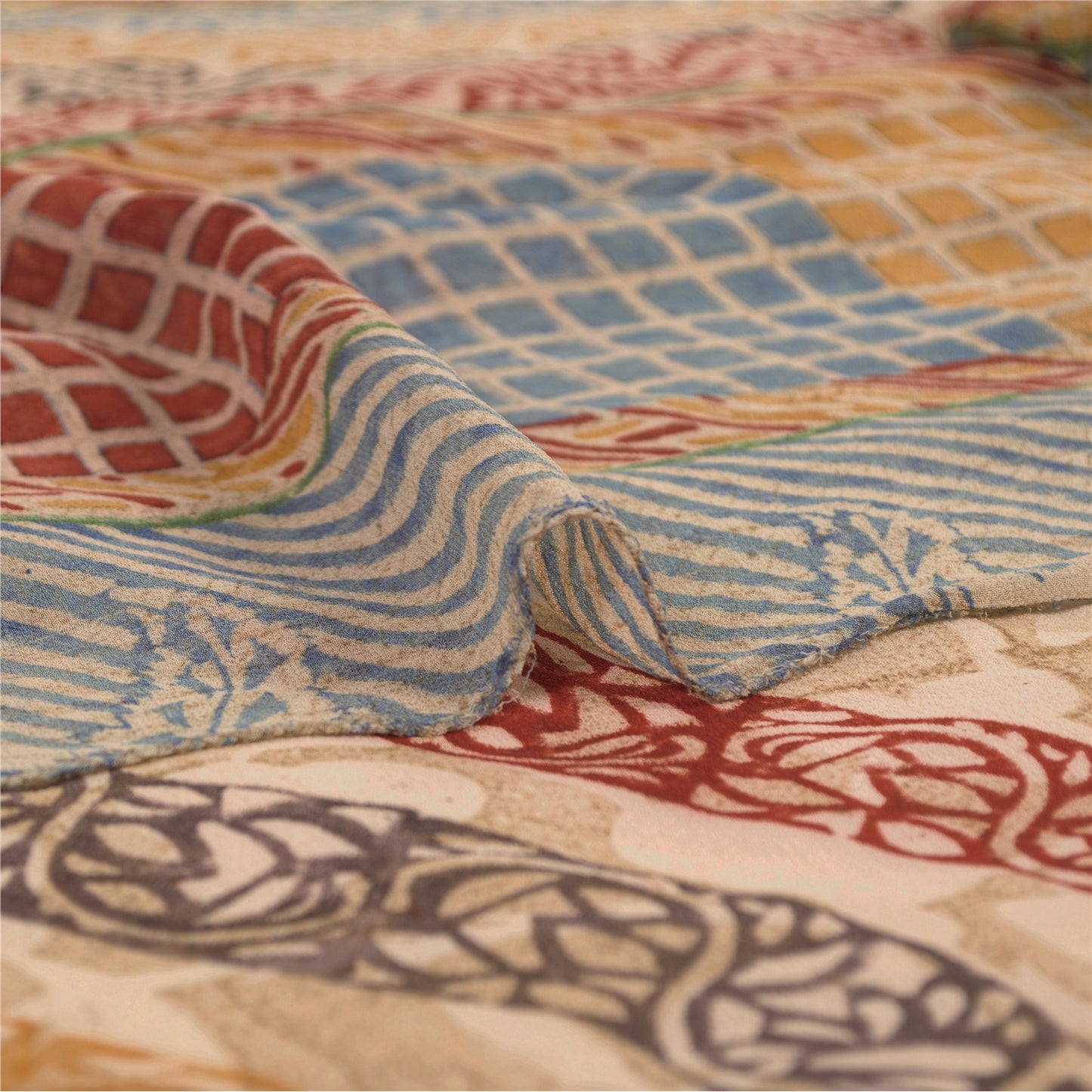 Sanskriti Vintage Sarees Multi Pure Georgette Silk Printed Sari 5yd Craft Sustainable Fabric