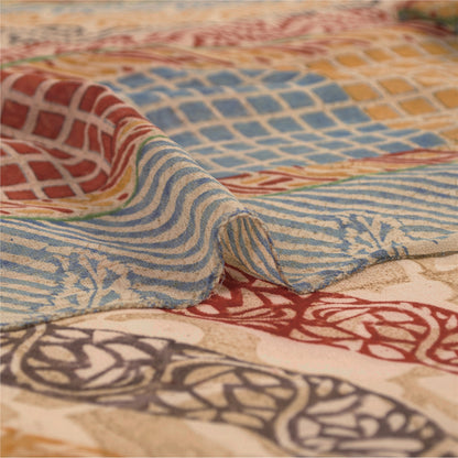 Sanskriti Vintage Sarees Multi Pure Georgette Silk Printed Sari 5yd Craft Sustainable Fabric