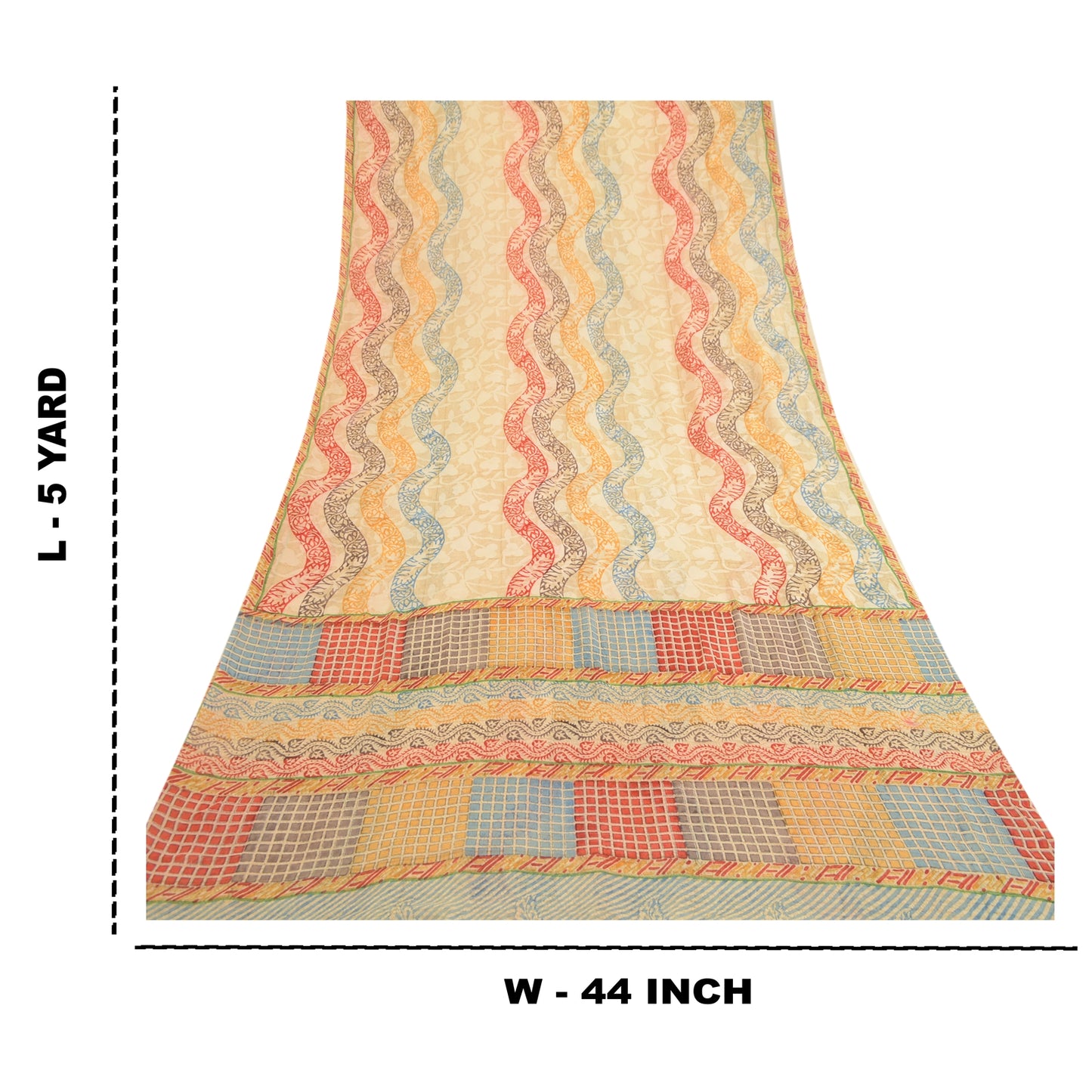 Sanskriti Vintage Sarees Multi Pure Georgette Silk Printed Sari 5yd Craft Sustainable Fabric