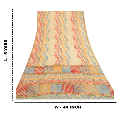 Sanskriti Vintage Sarees Multi Pure Georgette Silk Printed Sari 5yd Craft Sustainable Fabric
