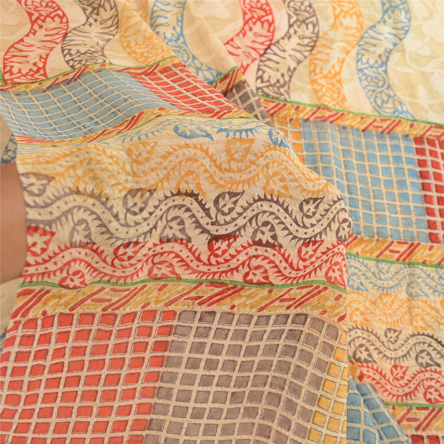Sanskriti Vintage Sarees Multi Pure Georgette Silk Printed Sari 5yd Craft Sustainable Fabric