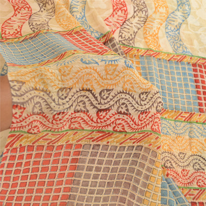 Sanskriti Vintage Sarees Multi Pure Georgette Silk Printed Sari 5yd Craft Sustainable Fabric