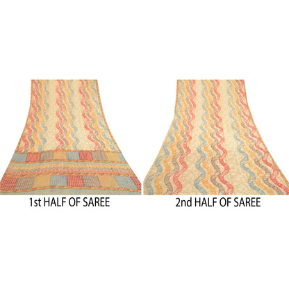 Sanskriti Vintage Sarees Multi Pure Georgette Silk Printed Sari 5yd Craft Sustainable Fabric