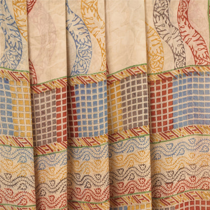 Sanskriti Vintage Sarees Multi Pure Georgette Silk Printed Sari 5yd Craft Sustainable Fabric