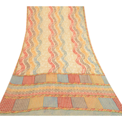 Sanskriti Vintage Sarees Multi Pure Georgette Silk Printed Sari 5yd Craft Sustainable Fabric